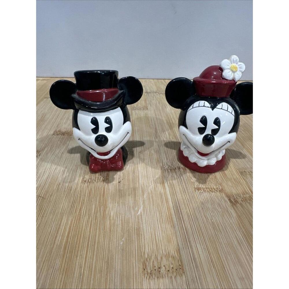 Vintage Enesco Disney Pie Eyed Mickey Minnie Mouse Salt & Pepper Shakers *